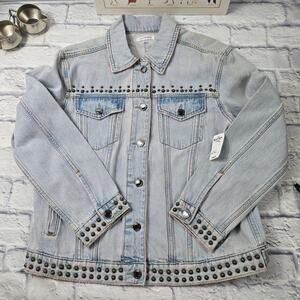 NWT Good American Oversized Boyfriend Jacket Distressed Studded Denim XS/S